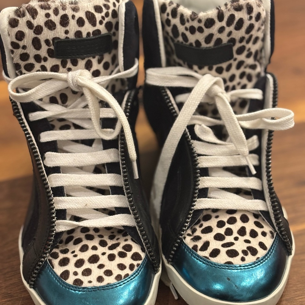 Sergio Rossi Black and Blue Animal Print Sneakers
